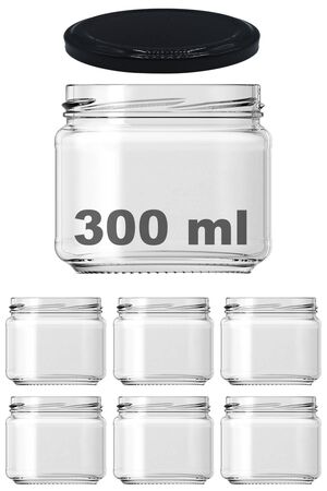 Afracam 300 ml Metal Siyah Konserve Kapaklı 300 Cc Şeffaf Magnolya Cam Kavanoz 6 Adet