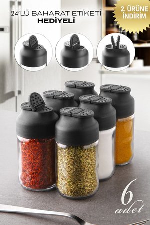 Kitchen Life 6'lı Çift Kapaklı Mini Twice Cam Baharatlık Seti - Tuzluk Biberlik