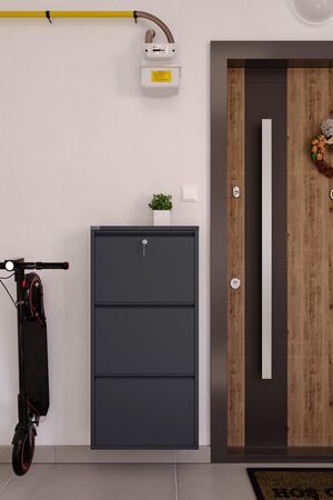 Ceha Kilitli 3'lü Metal Ayakkabılık - Antrasit