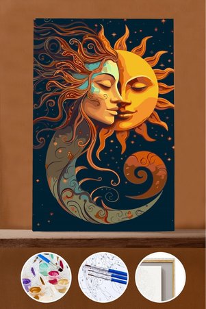 Pastelya Sayılarla Boyama Seti Çerçeveli Kasnaklı Güneş ve Ay 40 x 50 cm