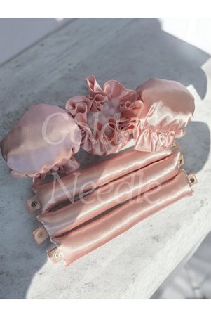 Golden Needle 3'lü Boneli Çıtçıtlı Bigudi Sosisi Isısız Saç Şekillendirici Pudra Pembe Bigudi Bone