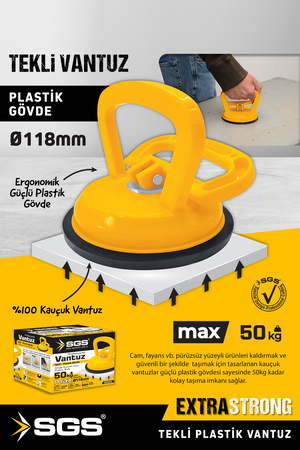 SGS944 50 Kg Tekli Vantuz Cam Granit Seramik Laminat Ahşap Ayna Taşıma Vantuzu