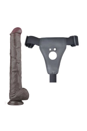 MeyraBest Lovetoy Belden Bağlamalı 37 5 cm Çift Katmanlı Bükülebilir Silikon Penis XXL Strap On Dildo