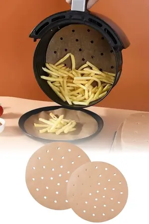 omilife 50'li Kahverengi Delikli Yuvarlak Airfryer Pişirme Kağıdı Yağsız Fritöz Uyumlu 20.5 cm