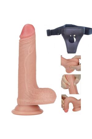 MeyraBest Esnek Ve Bükülebilir Ten Dokusunda 18 cm Belden Bağlamalı Realistik Penis