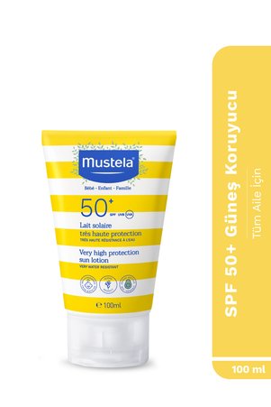 Mustela SPF 50+Yüksek Koruma Yüz Vücut Güneş Koruyucu Suya Dayanıklı Bebek Çocuk Yetişkin 100ml