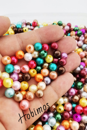 Hobimos 100 Adet 8 mm Karışık Renkli İnci Boncuk - Takı Aksesuar Yapım Boncuğu
