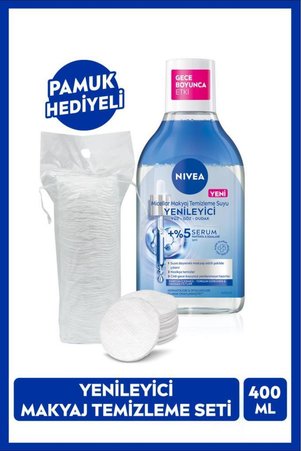 NIVEA Yenileyici Micellar Makyaj Temizleme Suyu 400ml Serum İçerikli Hassas Cilt Pamuk Hediyeli