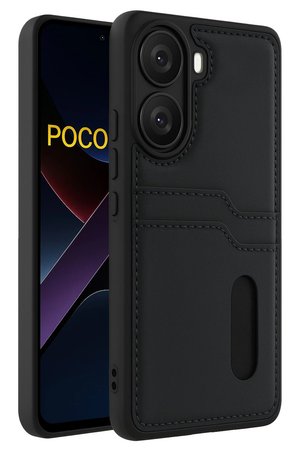CepteToptan Xiaomi Poco X7 Pro Kılıf Sara Kartvizitli Deri Kılıf - Siyah - DROPX7025-9159