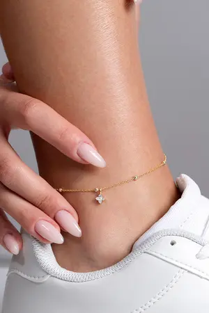Elika Silver 925 Ayar Gümüş Top Zincirli Zirkon Taşlı Minimal Halhal / Altın Kaplama