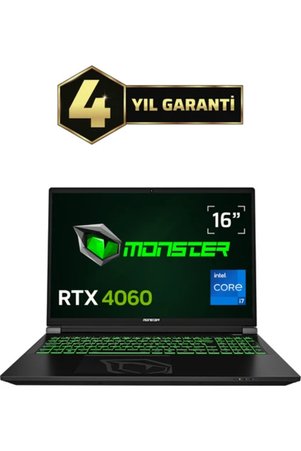 Monster Tulpar T6 V3.1.2 Intel Core i7 13700HX 32 GB RAM 1 TB SSD 8 GB RTX 4060 FreeDOS 16" FHD+ 165 Hz