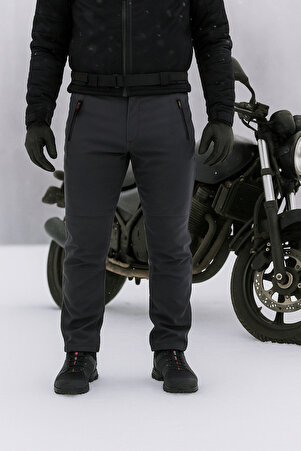 DRC Outdoor Erkek Softshell Kendinden Polarlı Kışlık Motosiklet Pantolon – Füme Su ve Rüzgar Geçirmez