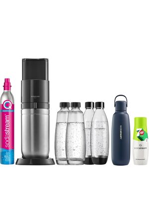 sodastream DUO Soda Makinesi | 2 Cam + 2 Plastik Şişe + 0 9L Fizz&Go Termos + 7UP Zero Şurup