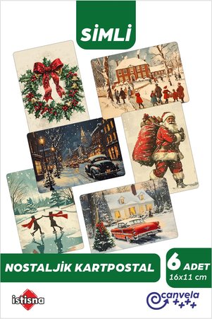 CANVELA Yılbaşı Nostalji Simli Kartpostal Setleri Manzara Yeni Yıl Postcard Christmas Kardan Adam Noel Baba