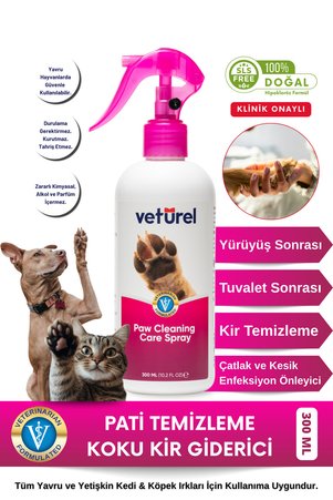 Veturel Kedi Tüy Köpek Pati Temizleme Parfümsüz Koku Giderici Kir Enfeksiyon Önleyici Bakım Spreyi 300ml