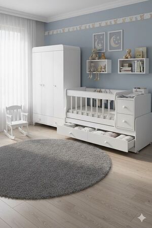 BANANA BABY Miniboo Bebek Odası ÜÇ Kapaklı Dolap VE Büyüyen Beşik