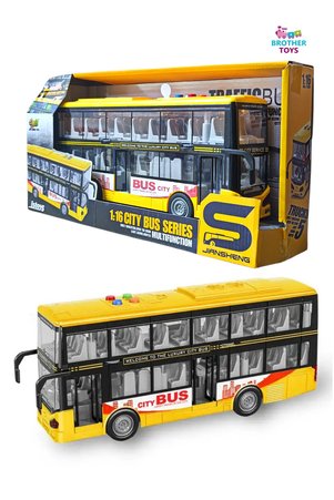 Brother Toys Turist Gezi Otobüs 2 İki Katlı Orta Ve Ön Kapısı Açılabilen Işıklı Sesli Oyuncak Şehir Otobüsü 27 Cm