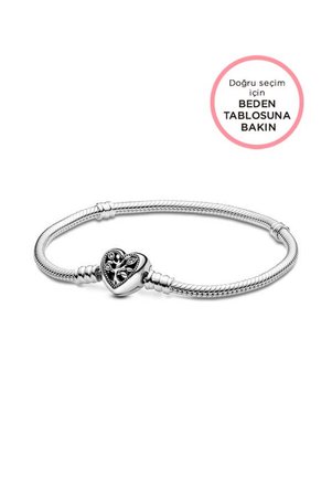Pandora Moments Aile Ağacı Kalp Klipsli 925 Ayar Gümüş Bileklik Charm Uyumlu