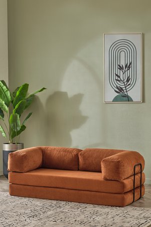 Huga Metal Relax 200cm Kanepe Fitilli Kadife Yıkanır Silinir Dinlenme Koltuğu Yatak Olabilen Kiremit