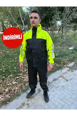 geborgenheit Kadın Erkek Fosforlu Yeşil Motorcu Yağmurluk Astarlı Motosiklet Kurye Yağmurluğu Cepli