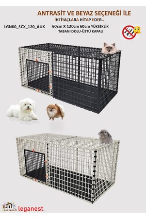 Leganest 60X120X Yükseklik 60cm ALT-ÜST Kapalı Köpek Kedi Tavşan 3x 5cm Aralıklı Kafes LGN60_SCX120_AUK