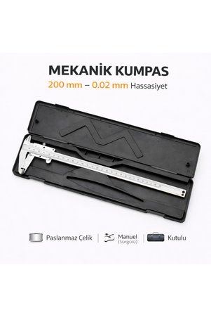 SENBANG 200 mm Mekanik Kumpas 0.02 mm Hassasiyet – Paslanmaz Çelik Manuel Sürgülü Kumpas Kutulu