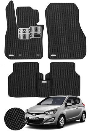 TORPEDO Hyundai i20 2014 - 2020 Arası Uyumlu Hücreli Premium Eva Paspas Seti Tam Set Siyah