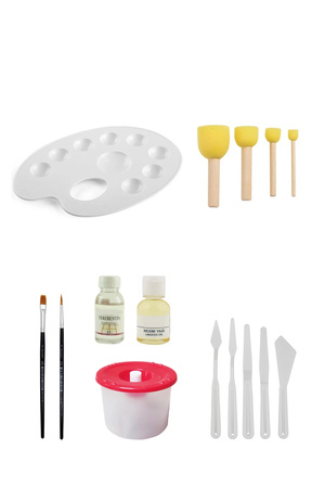 ACUTO Godeli Palet Ponpon Fırça Seti Düz Yuvarlak Fırça Resim Yağı Terebentin Su Kabı Plastik Spatula Seti