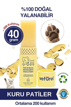 Veturel Kedi Köpek Pati Balm %100 Doğal Nemlendirici Stick Dirsek Burun Koruyucu Onarıcı Bakım Balmı - 40gr