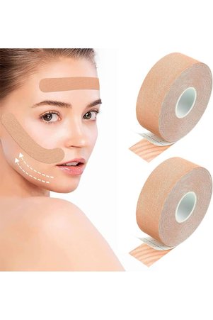 BiaTape Kinesiology 2 5cmx5metre 2 Adet Yüz Bölgesi Için Therapy Cotton Kinesio Face Tape Ten Rengi
