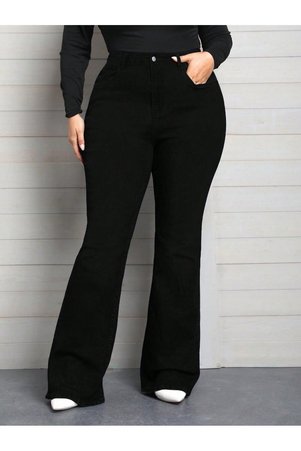 Genel Markalar Kadın Siyah Denim Pantolon Büyük Beden