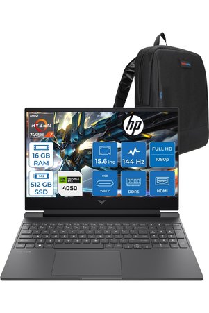 HP Victus Ryzen 7-7445HS 16GB 512GBSSD Rtx RTX4050/6GB 15.6" Fdos WBX9U9EAF02+Zettaçanta