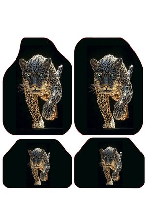 Carmine Carpet Leopar Desen Dekoratif Tüm Modellere Uyumlu Universal Oto Paspas Takımı