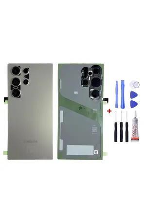 Yedcom Samsung S24 Ultra Titanyum Gri Uyumlu Arka Cam Kapak Pil Kapağı Tamir Set Beraber