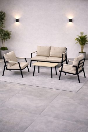 MB GARDEN FURNITURE Dream Balkon Bahçe Takımı Cafe Metal Kanepe Koltuk Takımı Bahçe Mobilyası 2+1+1 sehpalı