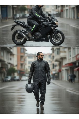BY SCK Motosiklet Yağmurluk Pvc Dikişsiz Alt - Üst Takım