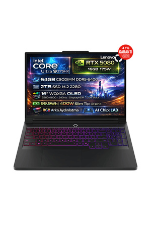Lenovo Legion Pro 7 16IAX10H Ultra 9 275HX 64GB 2TB SSD RTX 5080 16GB 16" Wqxga OLED 240Hz Fdos 83F500GGTR