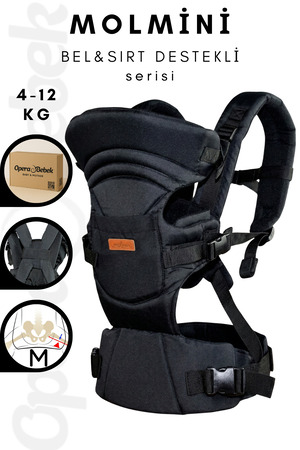Molmini Plus Bel & Sırt Destekli Ergonomik Kanguru 4-12 KG Çok Yönlü Ayarlanabilir Siyah