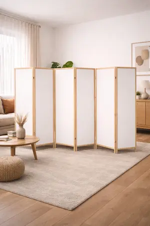 KARAS AHŞAP 6 Kanatlı 45 ×175 cm Katlanabilir Modern Beyaz Desenli Ahşap Seperatör Paravan MDF