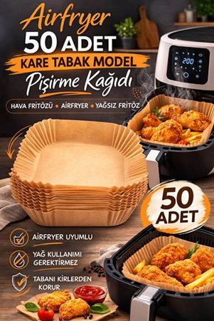 Kitchen Beauty Airfryer Pişirme Kağıdı 50 Adet Hava Fritözü Kare Model Pişirme Kağıdı Airfryer Yağsız Firitöz