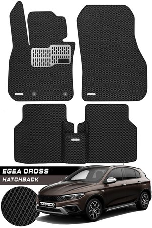 TORPEDO Fiat Egea Cross Hatchback Uyumlu Hücreli Premium Eva Paspas Seti Tam Set Paspas Takımı Siyah