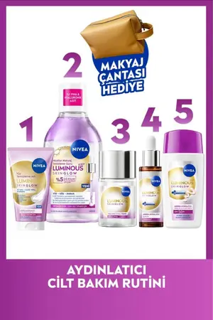 NIVEA Aydınlatıcı Bakım Rutini Makyaj Temizleme Suyu Temizleme Jeli Tonik Serum ve Yüz Kremi Çanta Hediye