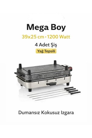 TANER Mega Boy Elektrikli Izgara Mangal Barbekü 39x11x25cm