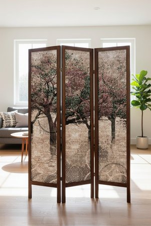 Artavessa Premium Ahşap Çerçeveli 3 Kanatlı Kanvas Paravan - Modern Desenli Seperatör - 138x170 cm