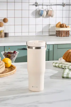 Emsan Star Ice Pipetli Çelik Sızdırmaz Termos Krem 900 ml