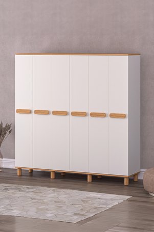 Rabi Mila 6 Kapaklı Beyaz - Meşe Gardırop