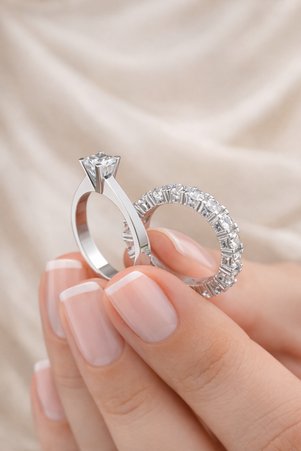 Laboratuvar Pırlantası Lp Işıklı kutuda 1 karat V model tektaş ve tamtur yüzük