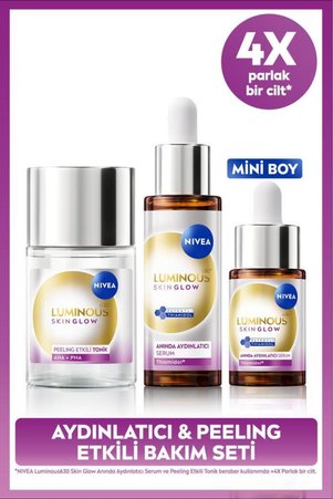 NIVEA Luminous630 Skin Glow Anında Aydınlatıcı Serum Seti ve Peeling Etkili Tonik 100ml Eşit Cilt Tonu