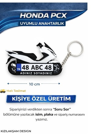 KIZILAKŞAM Honda PCX Beyaz Scooter Motosiklet Uyumlu Kişiye Özel Hediyelik Motor Plaka Anahtarlık