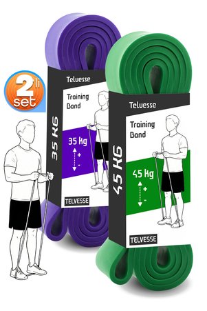 Telvesse 2li SET 35+45 KG Direnç Bandı Seti Kas Geliştirme Lastiği Fitness Pilates Cross Training Bant